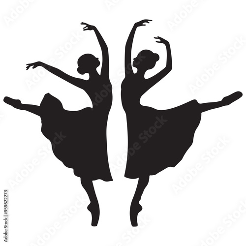 Ballerina silhouette Dancer isolated on white background. Vector female ballet dancer