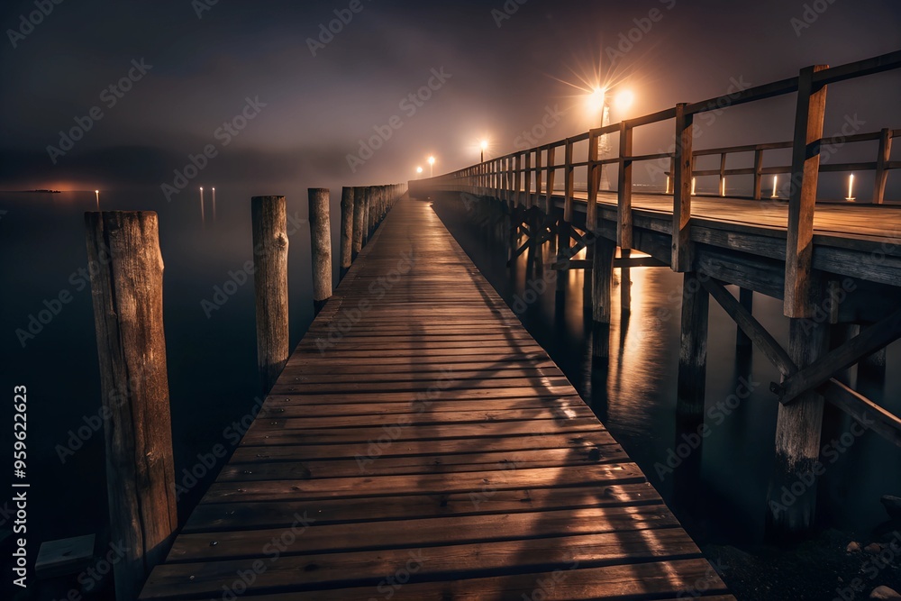 Obraz premium Foggy Pier with Creaking Wooden Planks