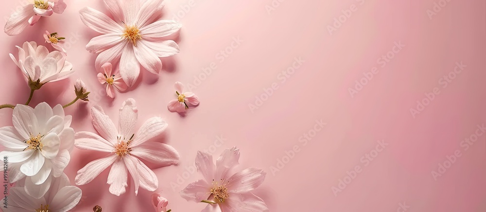 Cut flowers with blossoms. Copy space image. Place for adding text and design