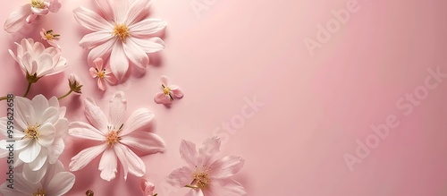 Cut flowers with blossoms. Copy space image. Place for adding text and design