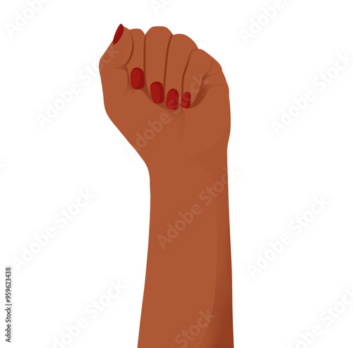 Illustration of a woman's fist raised in empowerment, symbolizing strength, equality, and resilience, perfect for women’s rights, empowerment, and motivational content. photo