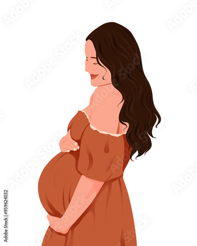 Illustration of a pregnant woman, symbolizing motherhood, care, and anticipation, perfect for maternity content, health, family-themed art, and lifestyle designs.