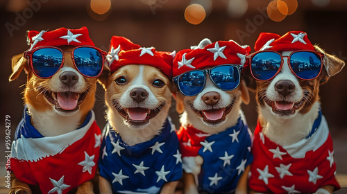 Four dogs dressed in festiv...