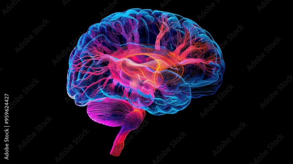 Abstract Human Brain with Colorful Glowing Nerves Abstract Human Brain with Colorful Glowing Nerves