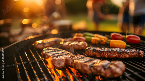 Grilled meat sizzling on a ...