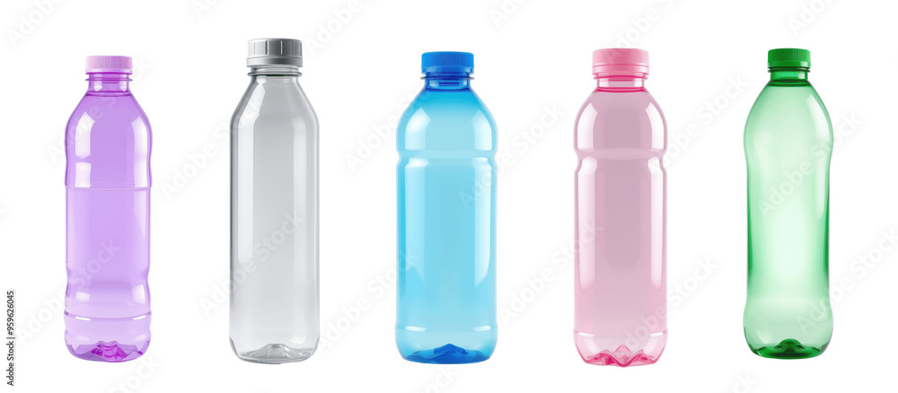 set of colorful plastic water bottles isolated on transparent background set of colorful plastic water bottles isolated on transparent background