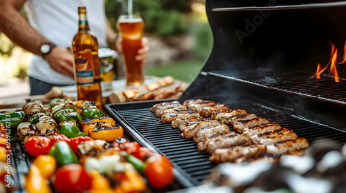 Grilling meat and vegetable...