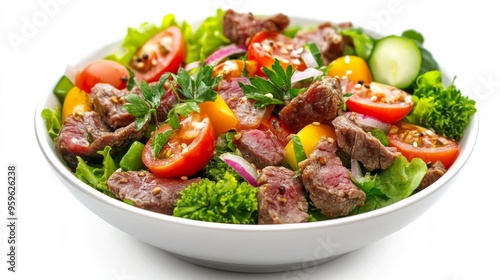 Liver and veggie salad on white