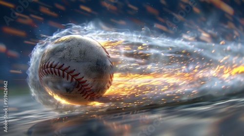 Explosive baseball action  a fiery sphere soars through the air, capturing the thrill of the game photo