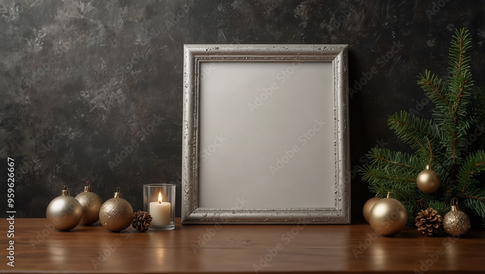 photo frame in Christmas interior background, blank mockup photo frame in Christmas interior background, blank mockup