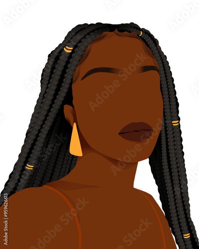 Illustration of a Black woman with braided hair, highlighting natural beauty, confidence, and cultural pride, perfect for fashion, beauty, and lifestyle content.
