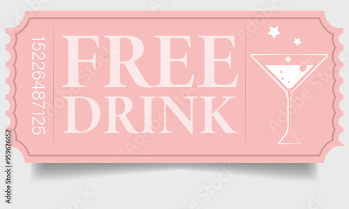 Soft purple coupon for a free drink. Glass of martini, champagne, etc.