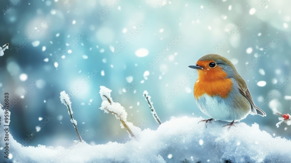 Snowy backdrop, adorable bird Snowy backdrop, adorable bird