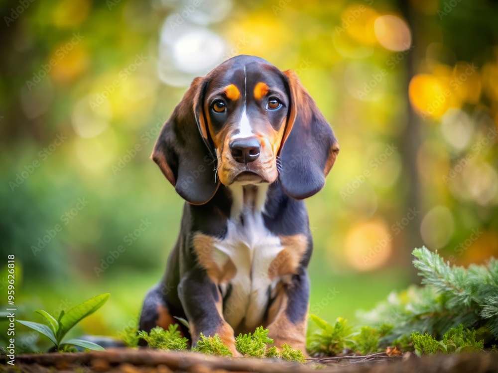 A chunky-legged coonhound puppy ambles through tall grass, its floppy ears and tail wagging wildly as it discovers the great outdoors. A chunky-legged coonhound puppy ambles through tall grass, its floppy ears and tail wagging wildly as it discovers the great outdoors.