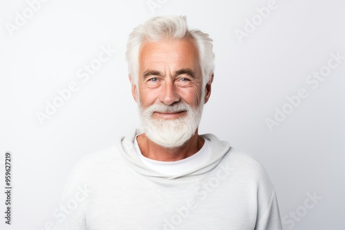 White background Happy european white man grandfather realistic person portrait of young beautiful Smiling old man Isolated on Background 