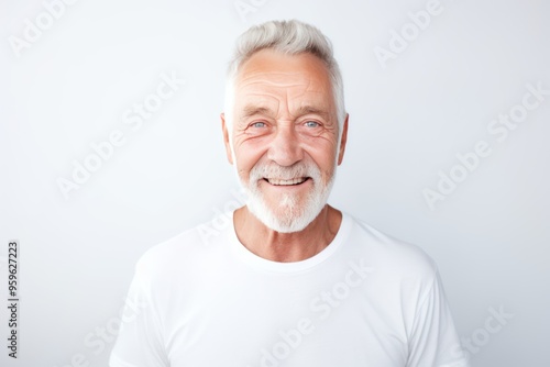 White background Happy european white man grandfather realistic person portrait of young beautiful Smiling old man Isolated on Background 