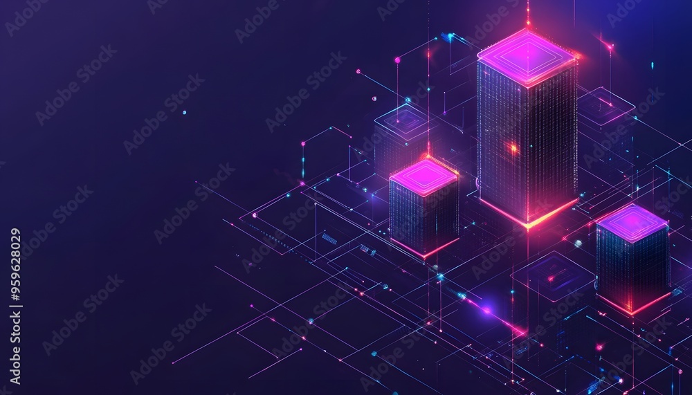 Obraz premium Neon-Lit Futuristic Cityscape with Interconnected Towers