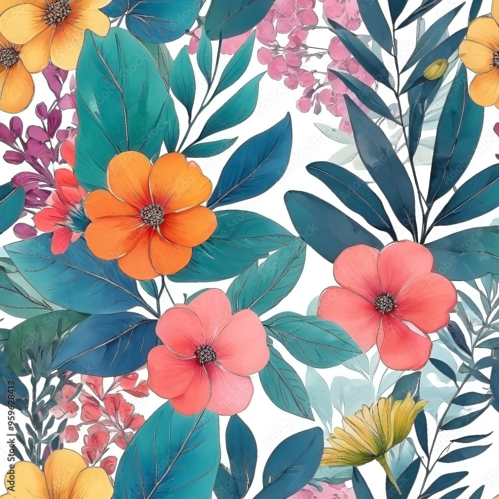 seamless Watercolor Pattern using botanical elements. seamless Watercolor Pattern using botanical elements.