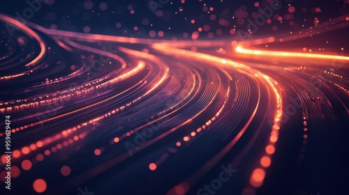 A dynamic tech presentation background with animated digital lines and light trails moving across a dark canvas