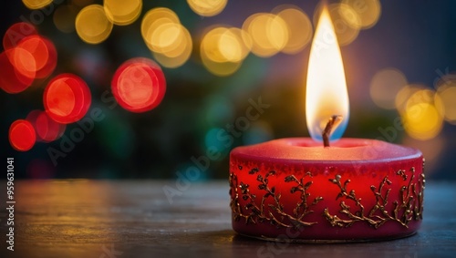 Red Candle With Christmas Decoration