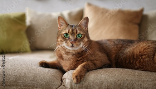 Portrait of a beautiful brown striped cat close up