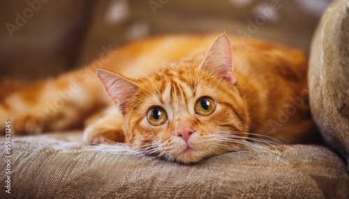 Portrait of a beautiful orange/golden striped cat close up