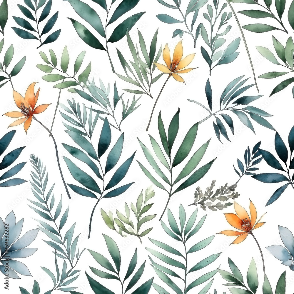 seamless Watercolor Pattern using botanical elements. seamless Watercolor Pattern using botanical elements.