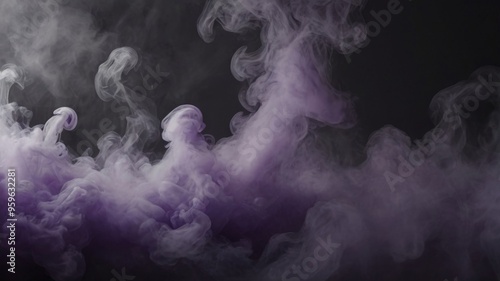 Creative purple lilac smoke Halloween background with floating mist and fog. A monochrome, trendy backdrop creating a mysterious and atmospheric effect with ample copy space.