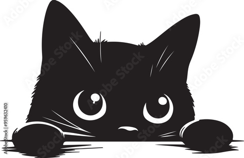 A cat peeking clip art silhouette vector art illustration