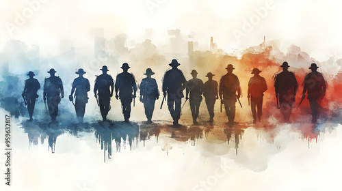 Silhouette of cowboys with ...