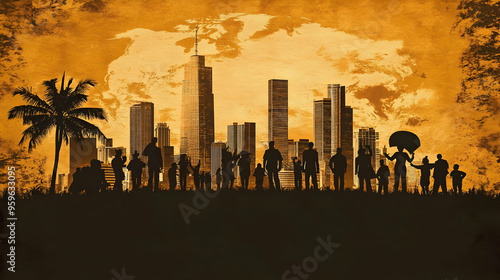 Silhouette of people agains...