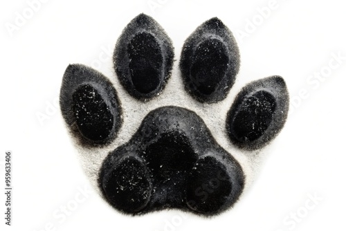 A majestic black cat's paw leaves an indelible mark on a crisp white background, showcasing its distinctive geometry and subtle texture. photo