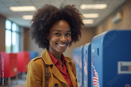 Black woman at voting booth during US elections photo