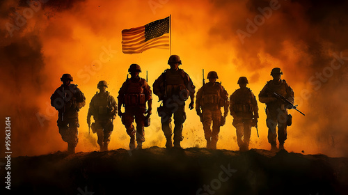 Silhouette of soldiers agai...
