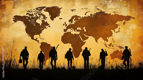 Silhouette of soldiers agai...