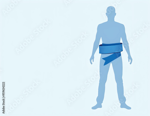 a vector design of a human silhouette with a blue ribbon of diabetes awareness wrapped on his body