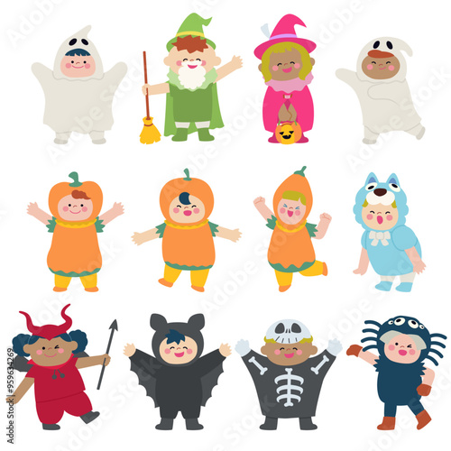 ハロウィンで仮装した子供たちのアイコンセット