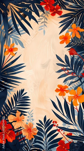 Orange and blue floral plant illustration poster background