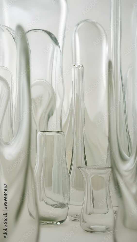 A mesmerizing background featuring a collection of wavy glass shapes in various sizes and forms