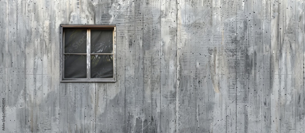 Single window in a textured gray concrete wall. Copy space image. Place for adding text and design Single window in a textured gray concrete wall. Copy space image. Place for adding text and design