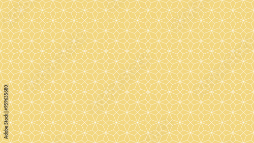 Geometric pattern with interlocking white lines on a yellow background. The pattern is seamless and repeats itself, creating a visually appealing texture.