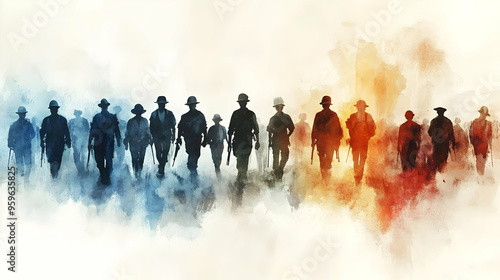 Silhouettes of soldiers in ...