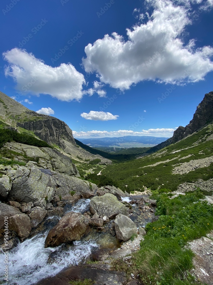 Obraz premium landscape with waterfall and mountains