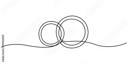 Diamond Ring Continuous Line Illustration, Wedding Ring continuous line drawing with color shapes, Wedding Ring, Diamond Ring Continuous Line Icon, Wedding rings in cartoon, doodle style.