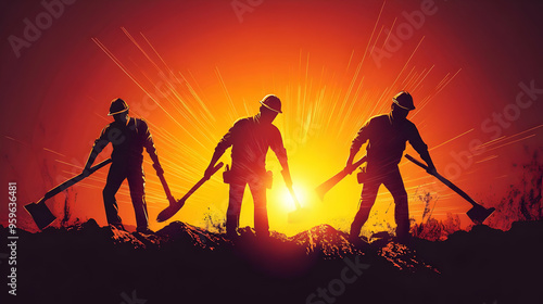 Silhouettes of workers with...