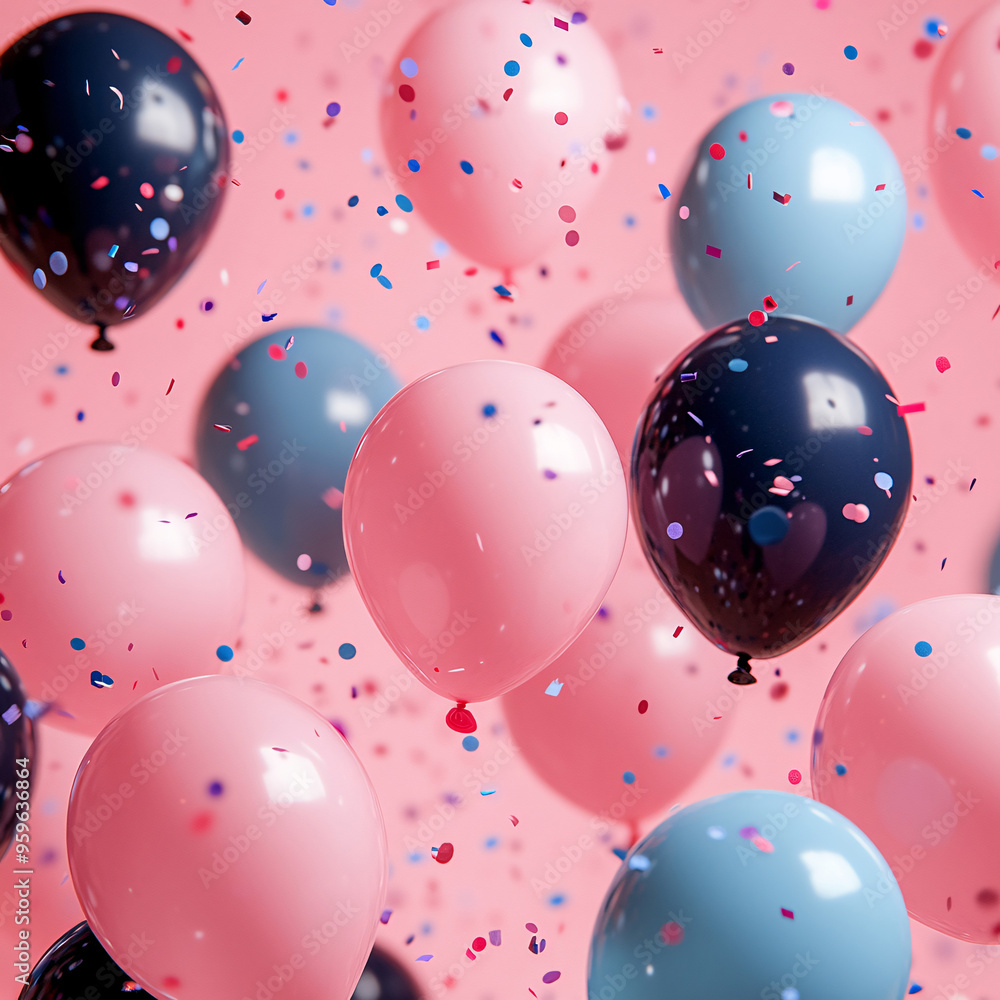 birthday party balloons, colourful balloons background and birthday cake with candles birthday party balloons, colourful balloons background and birthday cake with candles