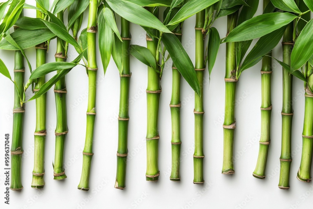 Obraz premium Cluster of bamboo stalks with leaves