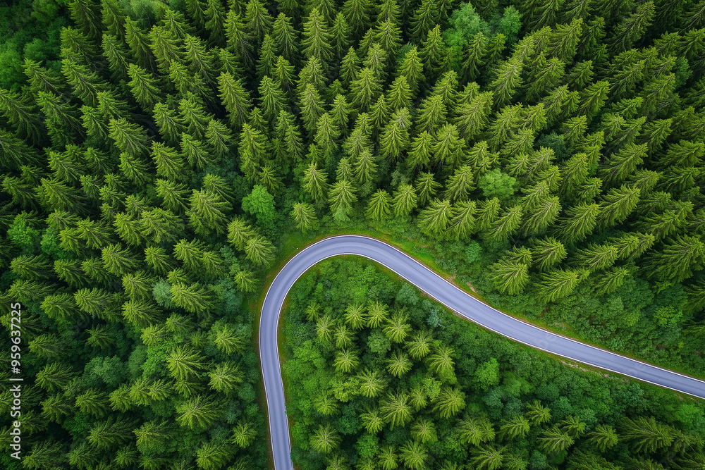 Pine forest road. Aerial top view of green pine trees in summer. Pine forest road. Aerial top view of green pine trees in summer.