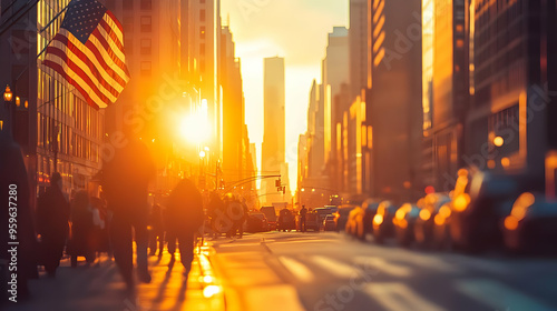 Sunset cityscape with peopl...