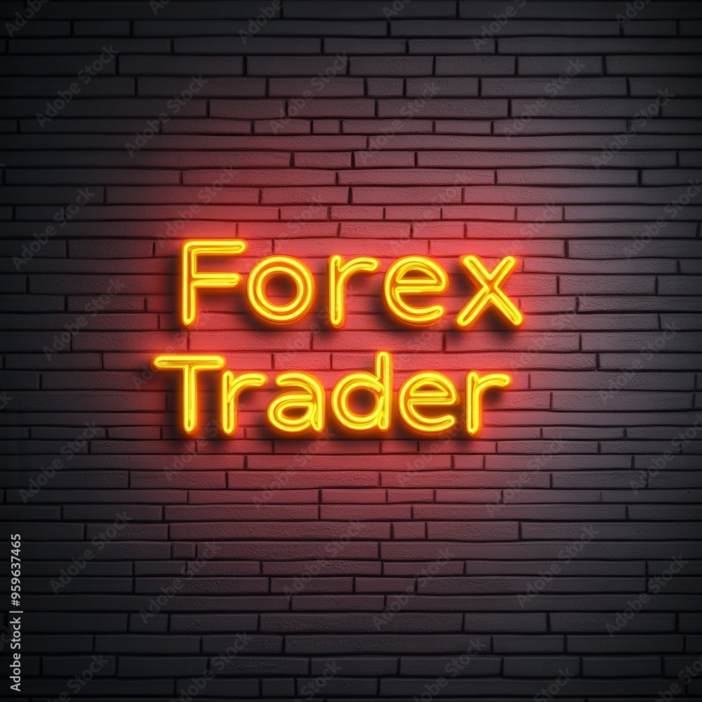 Neon sign featuring the words 'Forex Trader' on a textured brick background, representing finance and trading culture. Neon sign featuring the words 'Forex Trader' on a textured brick background, representing finance and trading culture.